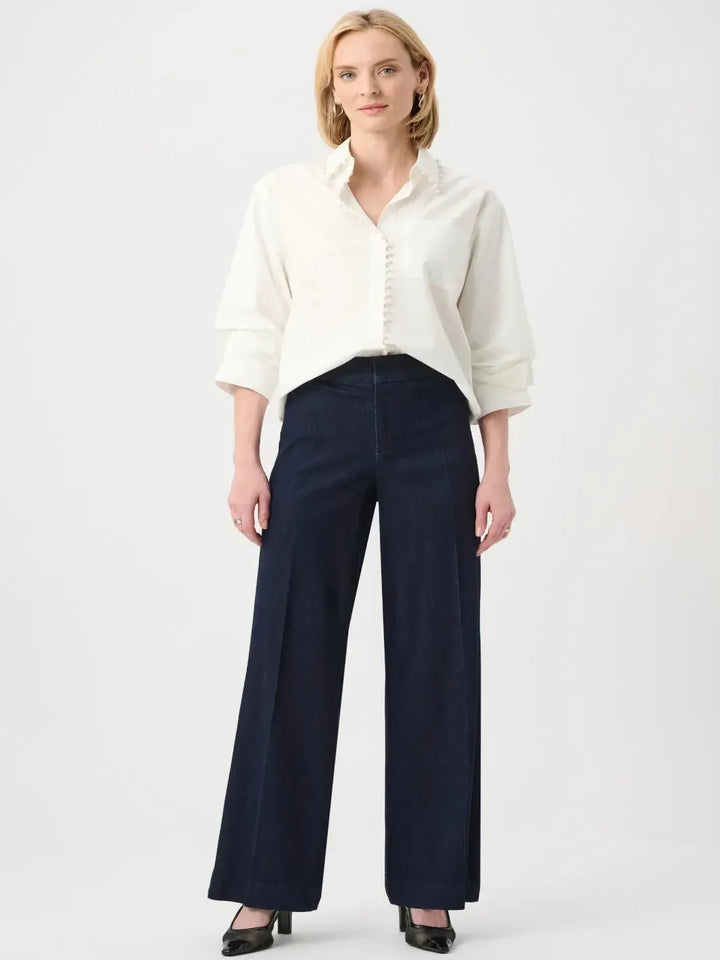 Joseph Ribkoff Wide Leg Trouser In Dark Denim Blue 263903-Nicola Ross