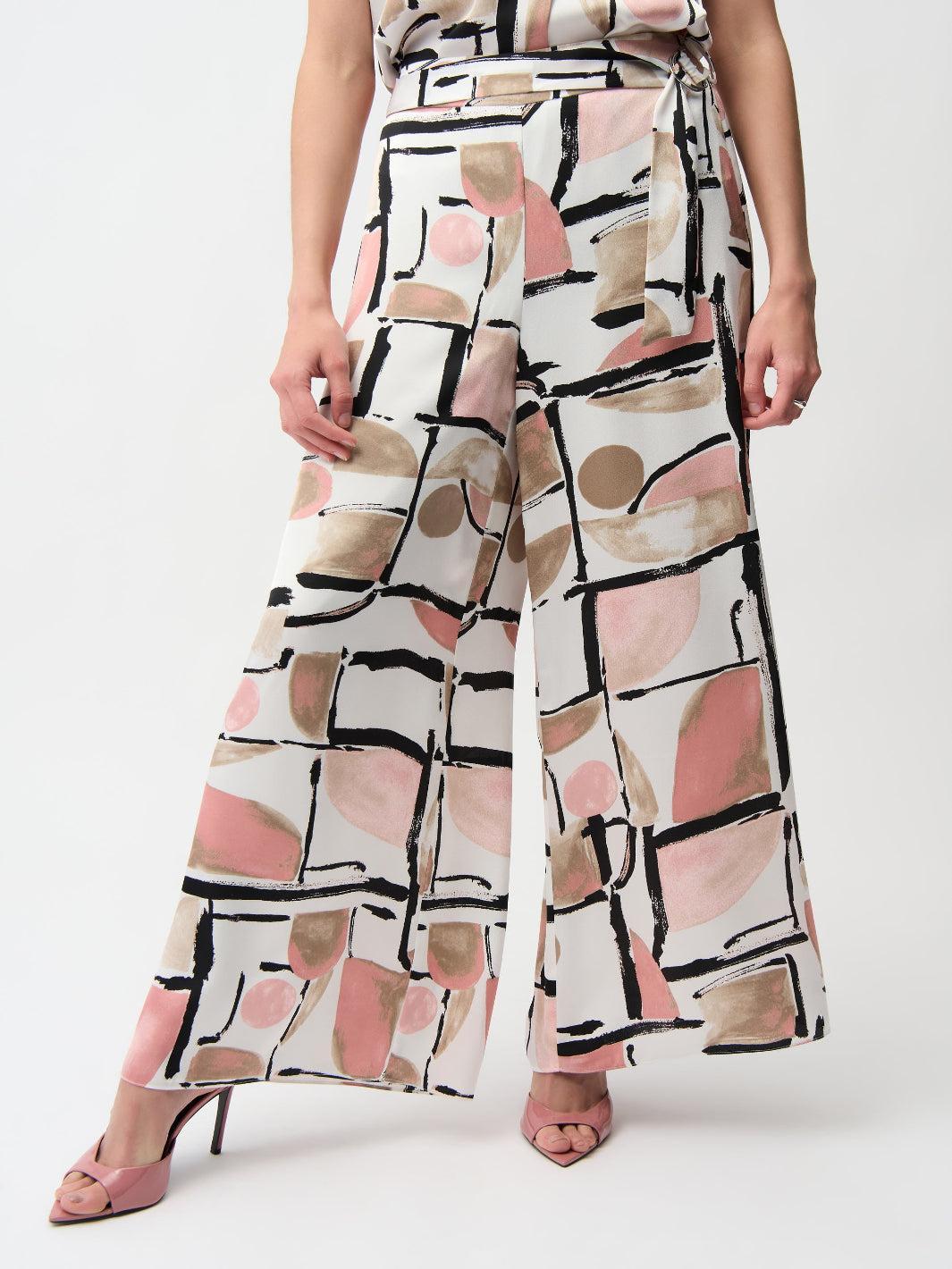 Joseph Ribkoff Wide-leg Abstract Trousers In Vanilla/Multi 261198