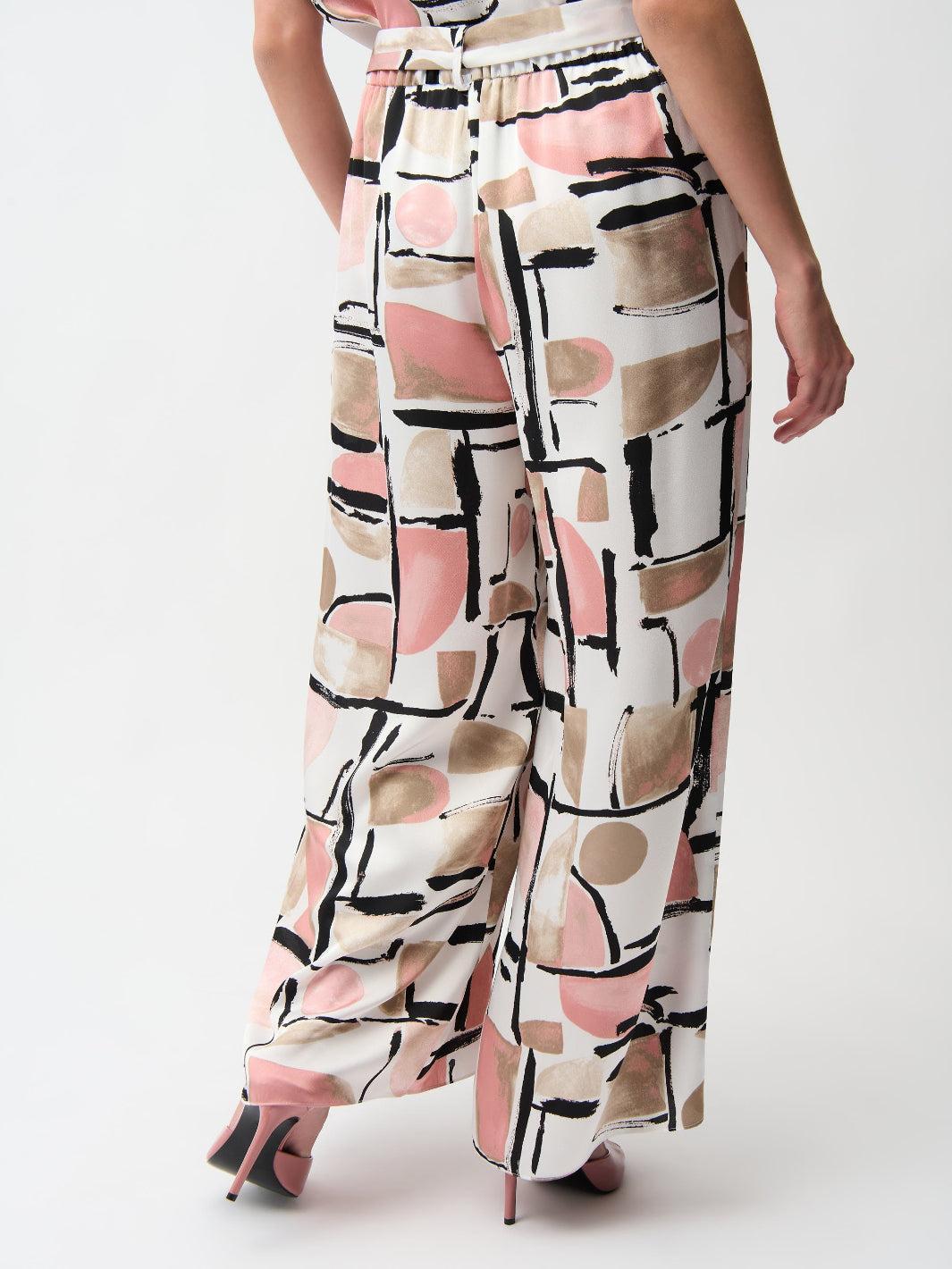 Joseph Ribkoff Wide-leg Abstract Trousers In Vanilla/Multi 261198-Nicola Ross