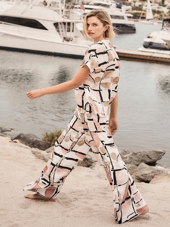 Joseph Ribkoff Wide-leg Abstract Trousers In Vanilla/Multi 261198-Nicola Ross