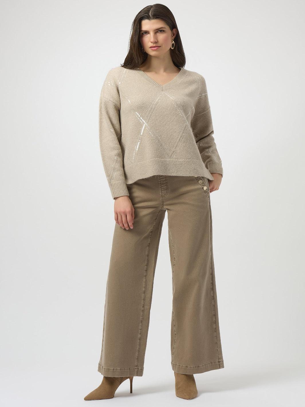 Joseph Ribkoff Wide-leg Mid-rise Trousers In Fawn 254919-Nicola Ross