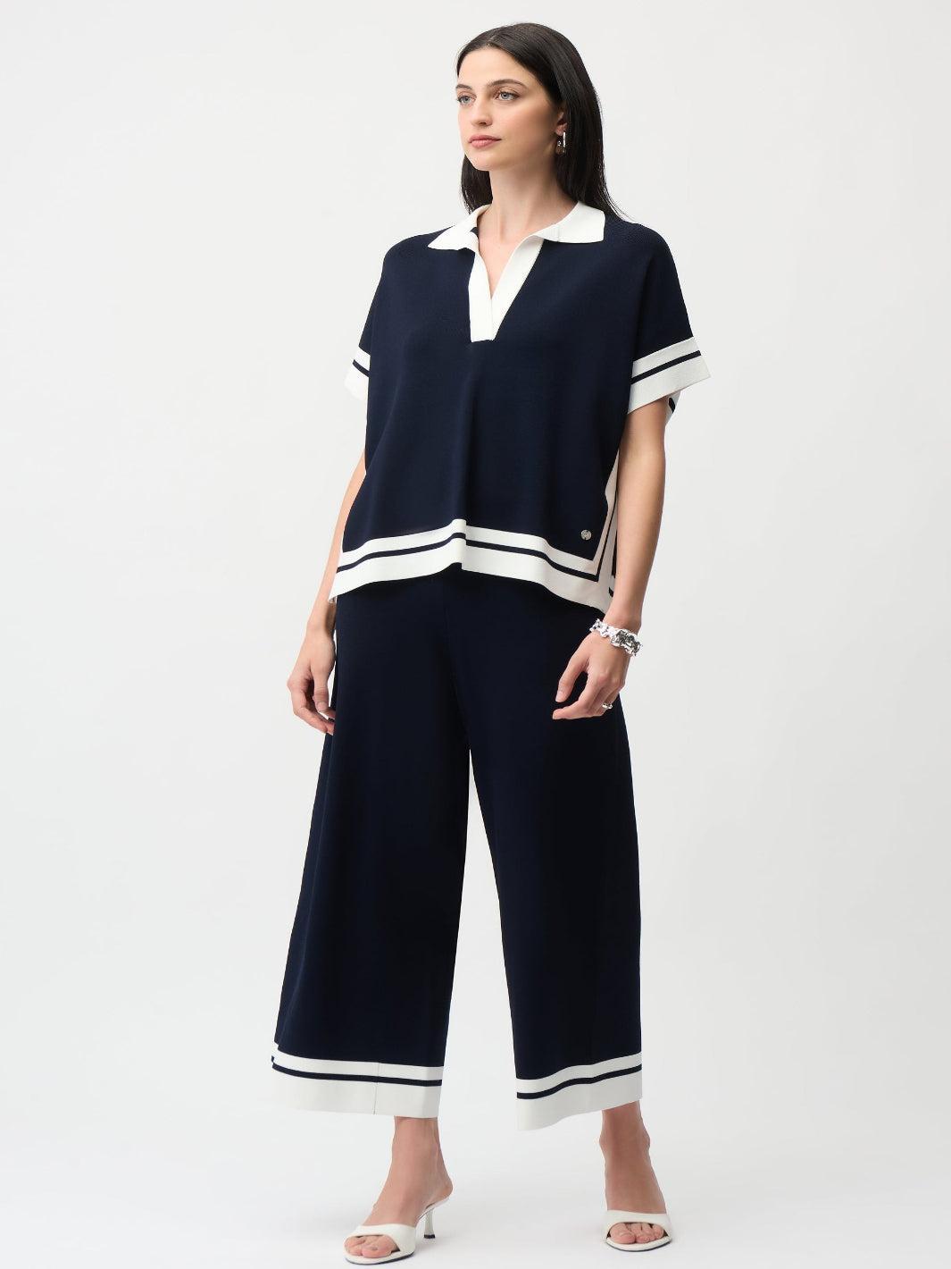 Joseph Ribkoff Wide-leg Trousers In Midnight Navy/Vanilla 261942-Nicola Ross