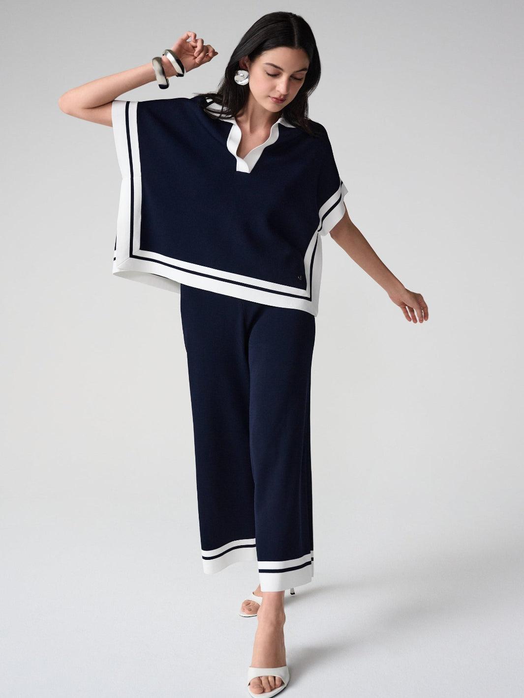 Joseph Ribkoff Wide-leg Trousers In Midnight Navy/Vanilla 261942-Nicola Ross