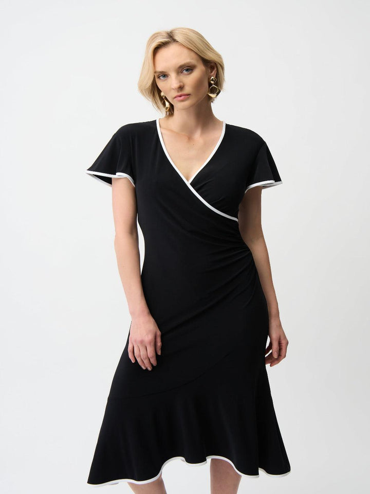 Joseph Ribkoff Wrap Dress In Black/Vanilla 261013-Nicola Ross
