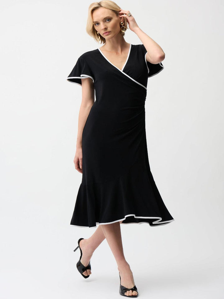Joseph Ribkoff Wrap Dress In Black/Vanilla 261013-Nicola Ross
