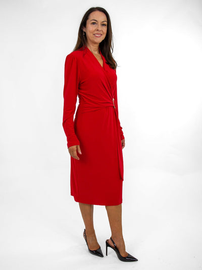 Joseph Ribkoff Wrap Front Belted Dress In Red 233119-Nicola Ross