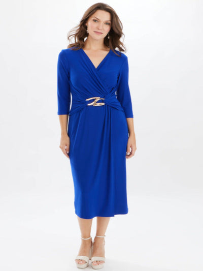 Joseph Ribkoff - Wrap Front Buckle Detail Dress In Royal Blue 223121TT-Nicola Ross