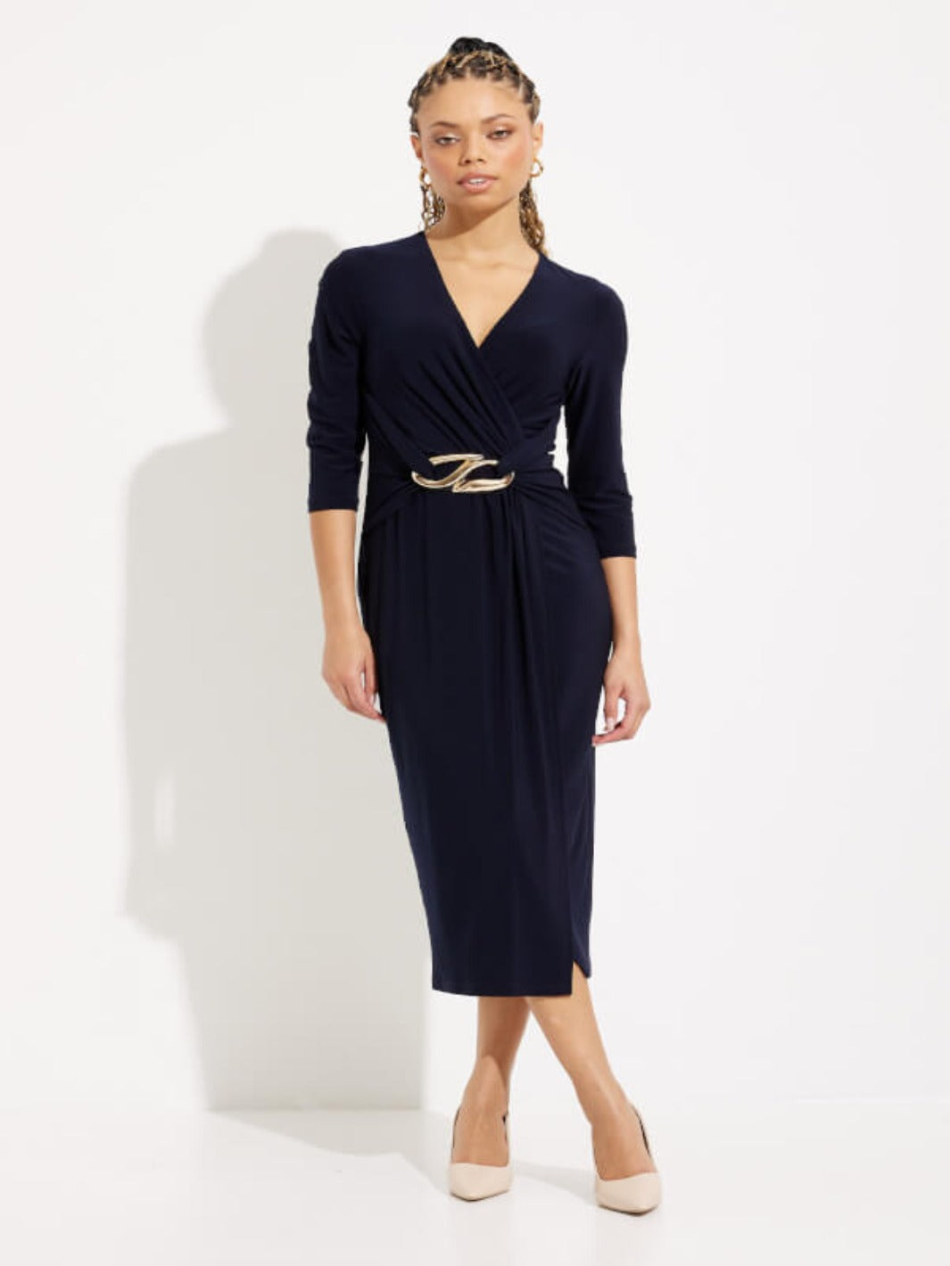 Joseph Ribkoff - Wrap Front Buckle Detail Dress in Midnight Blue 223121TT-Nicola Ross