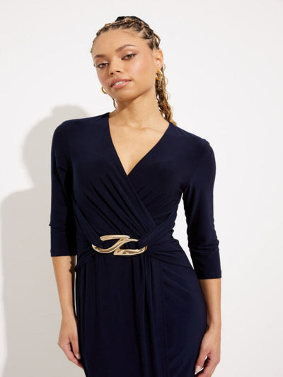Joseph Ribkoff - Wrap Front Buckle Detail Dress in Midnight Blue 223121TT-Nicola Ross
