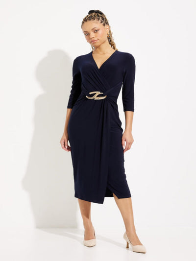 Joseph Ribkoff - Wrap Front Buckle Detail Dress in Midnight Blue 223121TT-Nicola Ross
