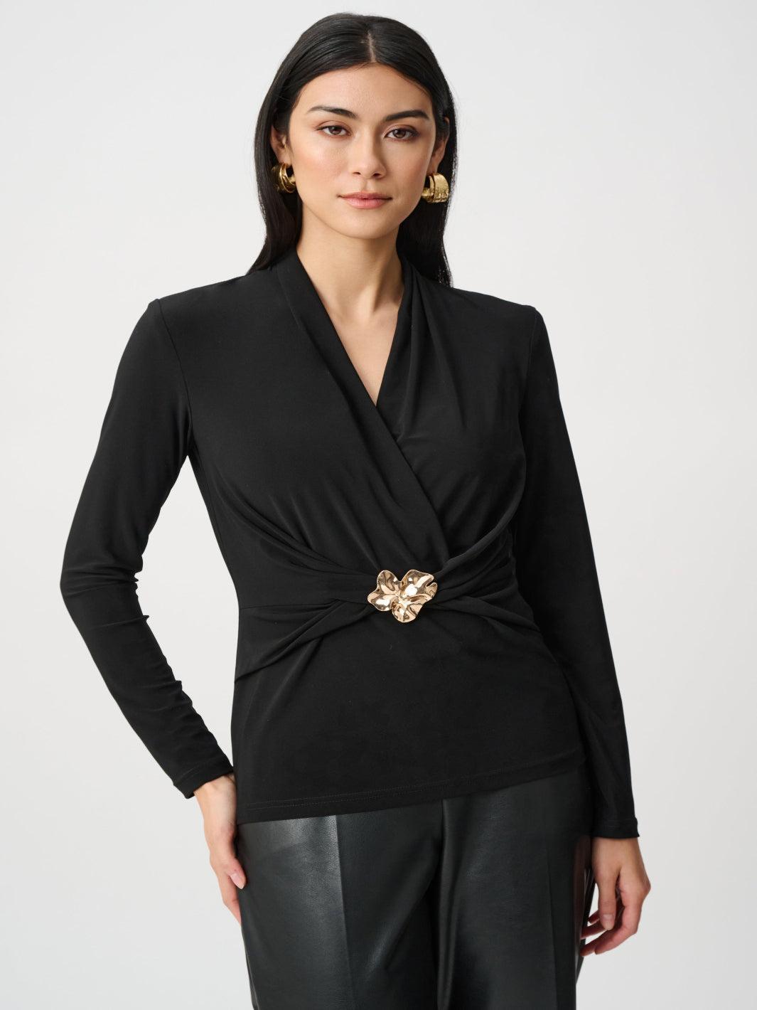 Joseph Ribkoff Wrap Top In Black 263004-Nicola Ross