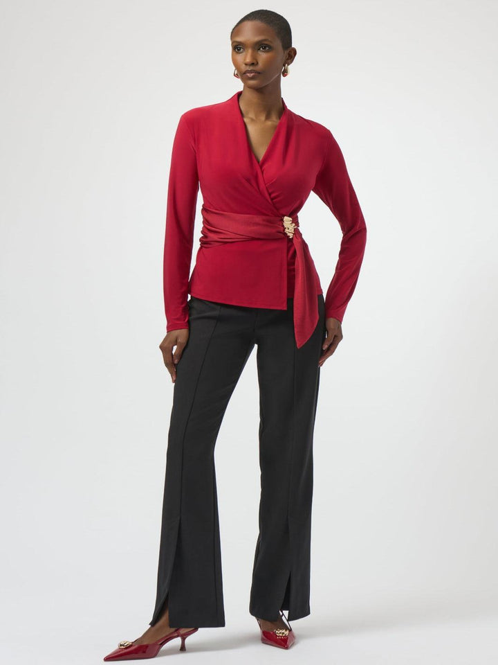 Joseph Ribkoff Wrap V-neck Top In Cherry 254117-Nicola Ross