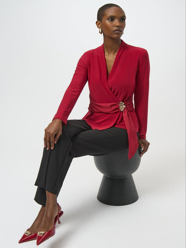 Joseph Ribkoff Wrap V-neck Top In Cherry 254117-Nicola Ross