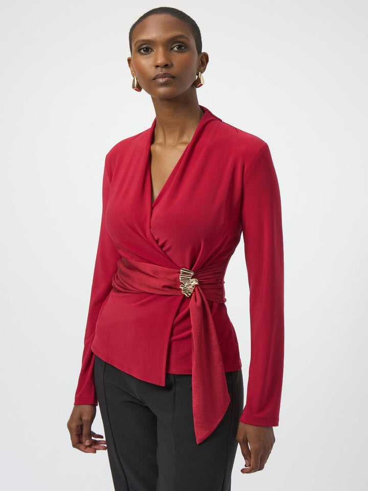 Joseph Ribkoff Wrap V-neck Top In Cherry 254117-Nicola Ross
