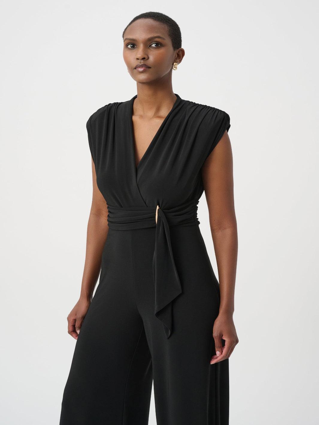Joseph Ribkoff Wrap Wide Leg Jumpsuit In Black 264137-Nicola Ross