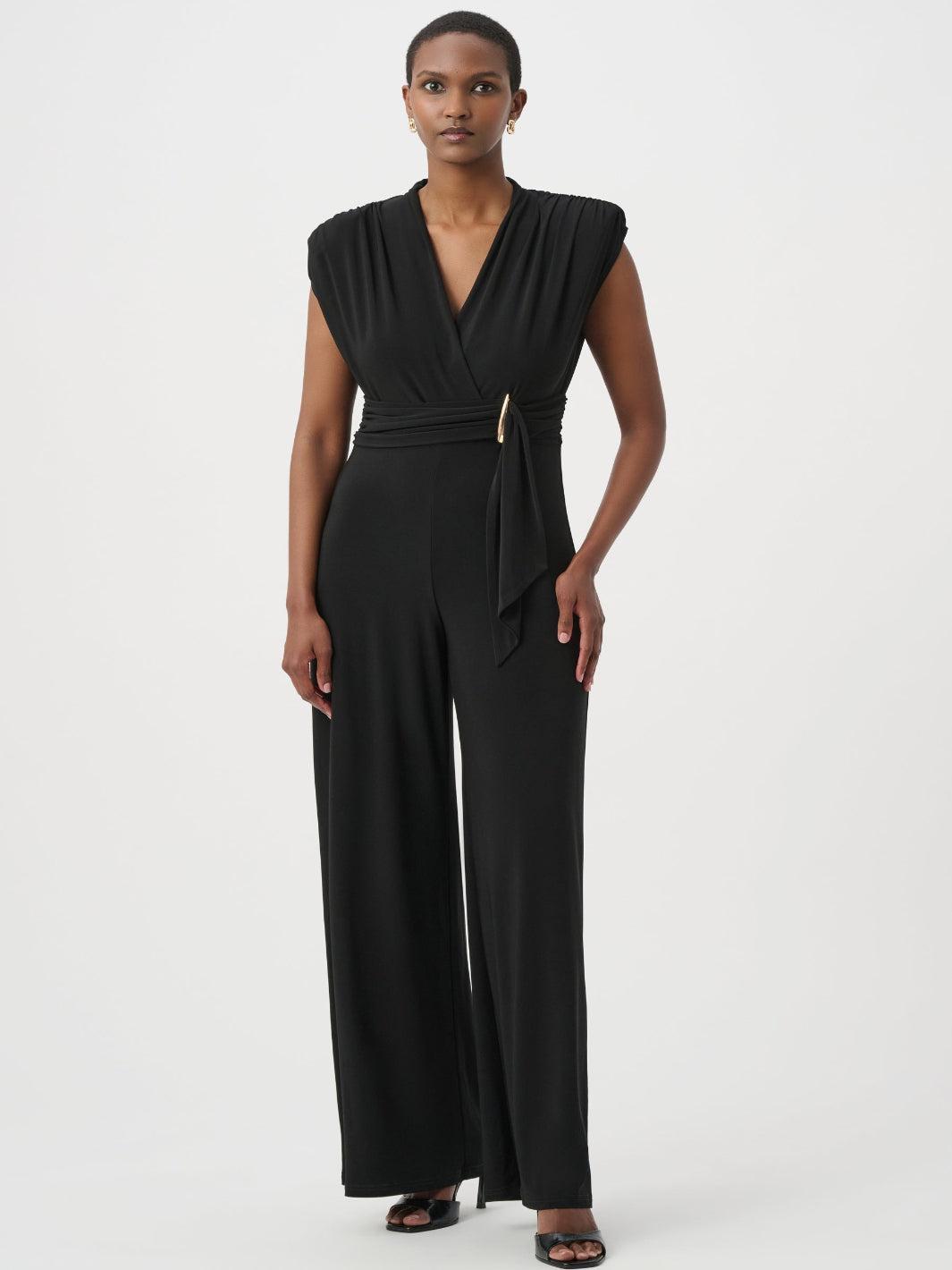 Joseph Ribkoff Wrap Wide Leg Jumpsuit In Black 264137-Nicola Ross