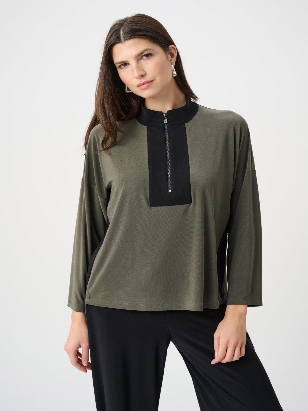 Joseph Ribkoff Zip Top In Avocado/Black 263606-Nicola Ross