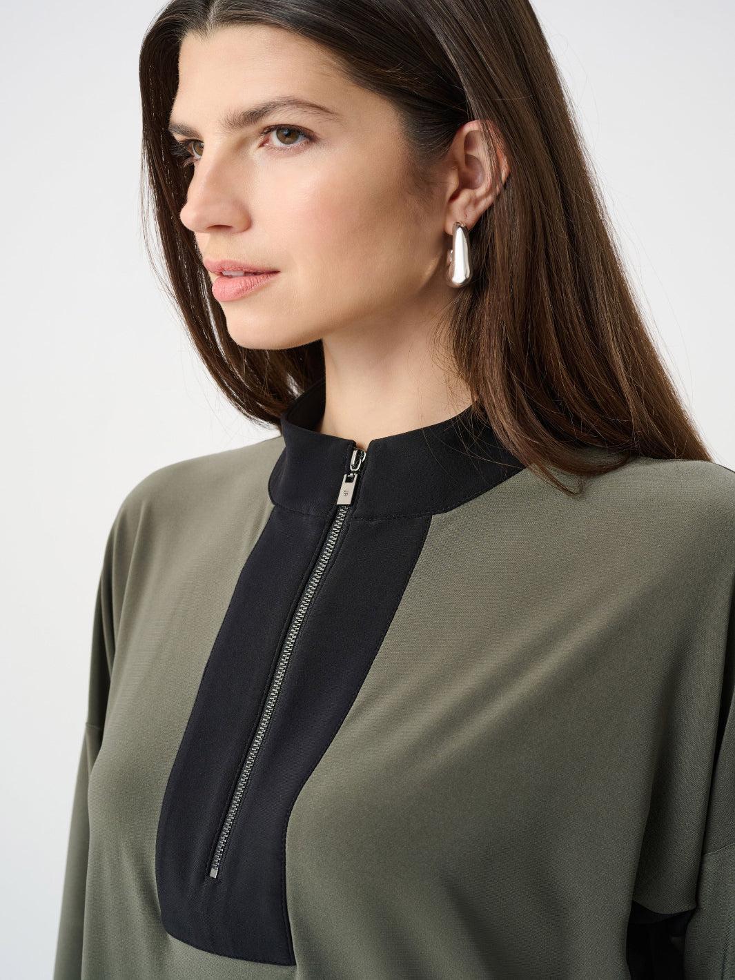 Joseph Ribkoff Zip Top In Avocado/Black 263606-Nicola Ross