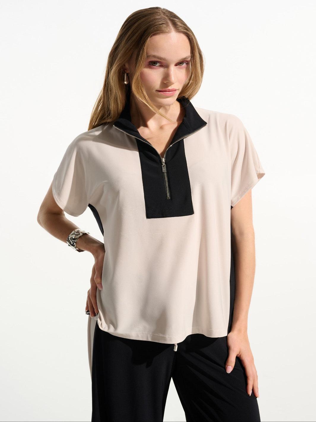 Joseph Ribkoff Zipper Top In Moonstone/Black 261611-Nicola Ross