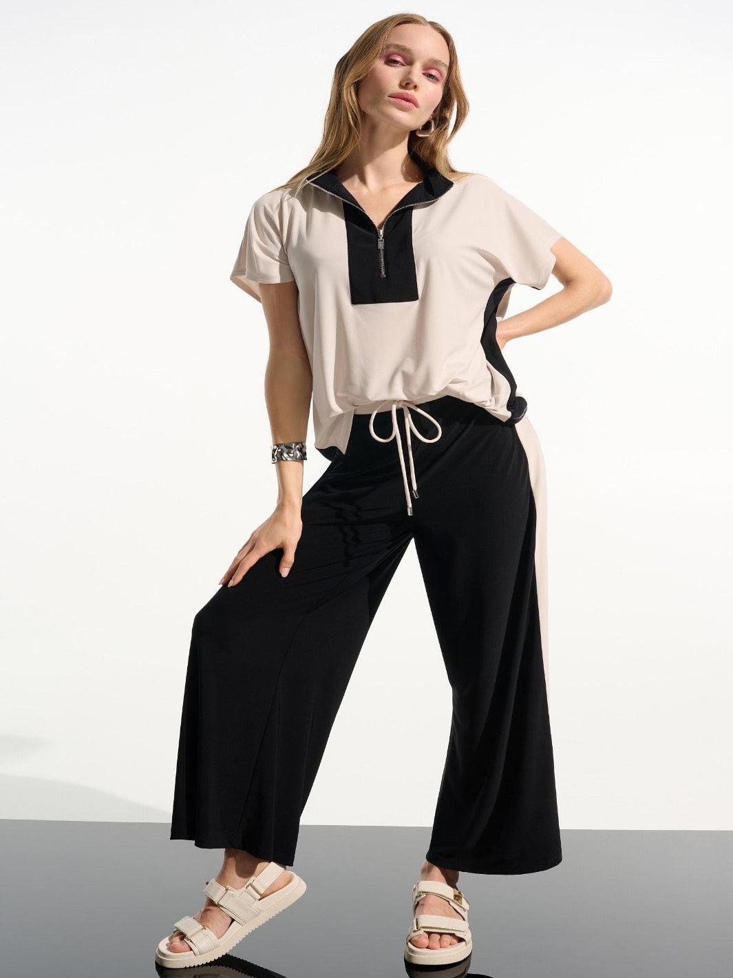 Joseph Ribkoff Zipper Top In Moonstone/Black 261611-Nicola Ross
