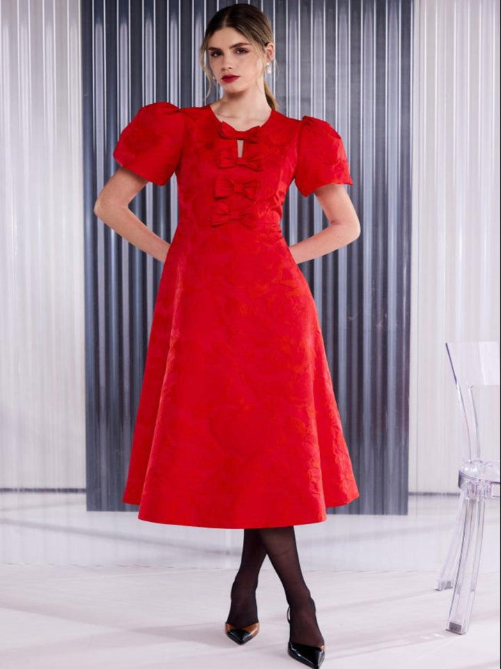 Kate Cooper Bow Midi Dress In Red-Nicola Ross