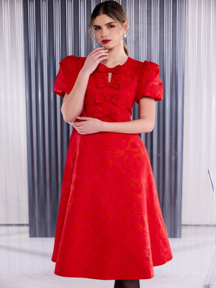 Kate Cooper Bow Midi Dress In Red-Nicola Ross