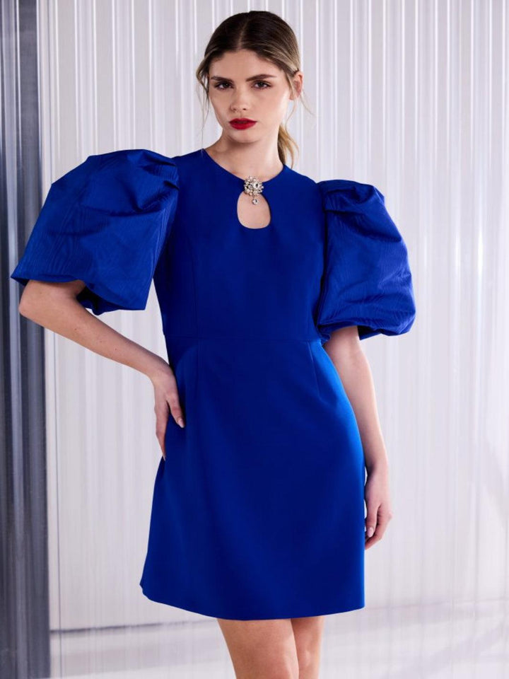 Kate Cooper Puff Sleeve Mini Dress In Royal Blue-Nicola Ross