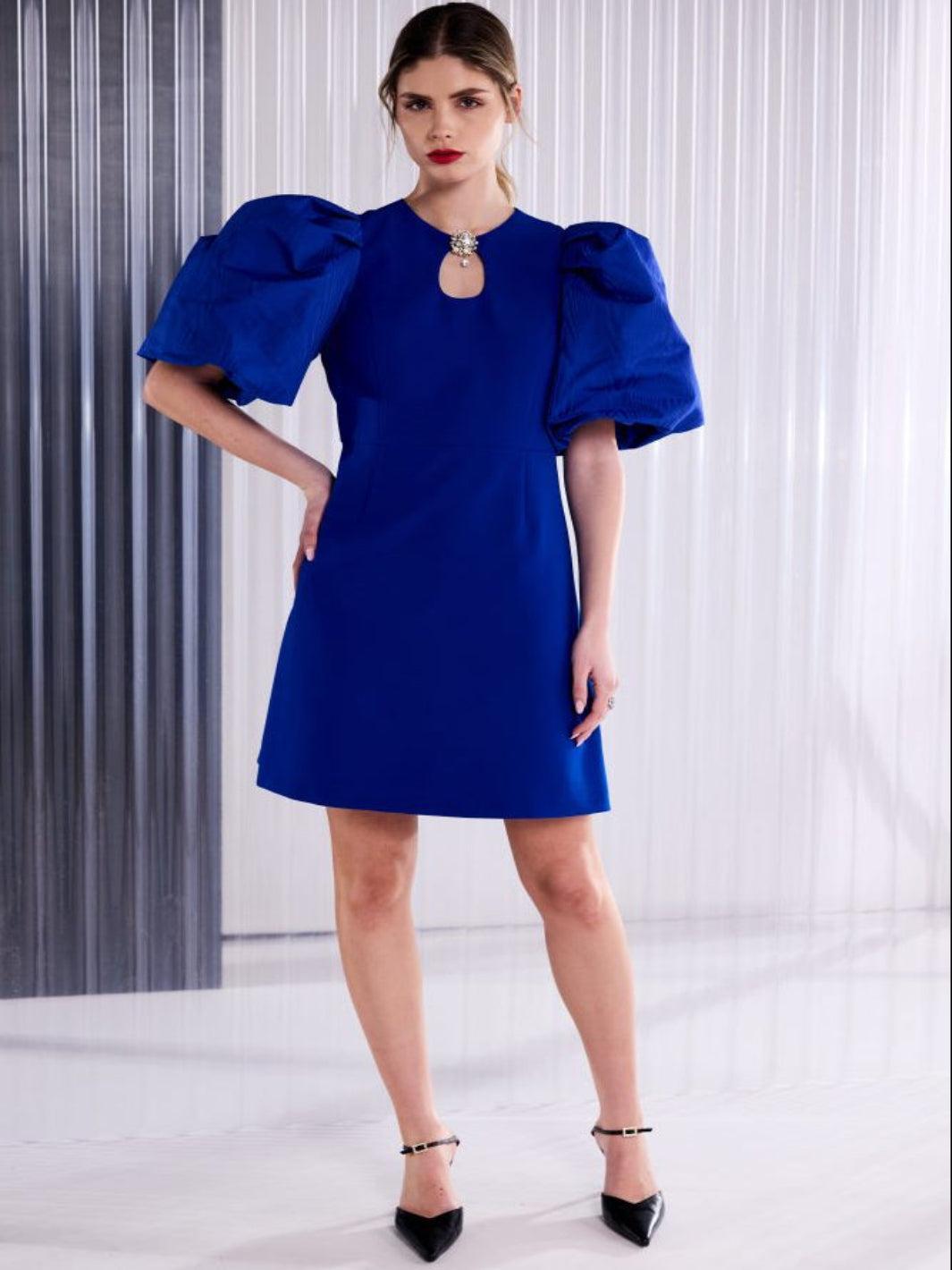 Kate Cooper Puff Sleeve Mini Dress In Royal Blue-Nicola Ross