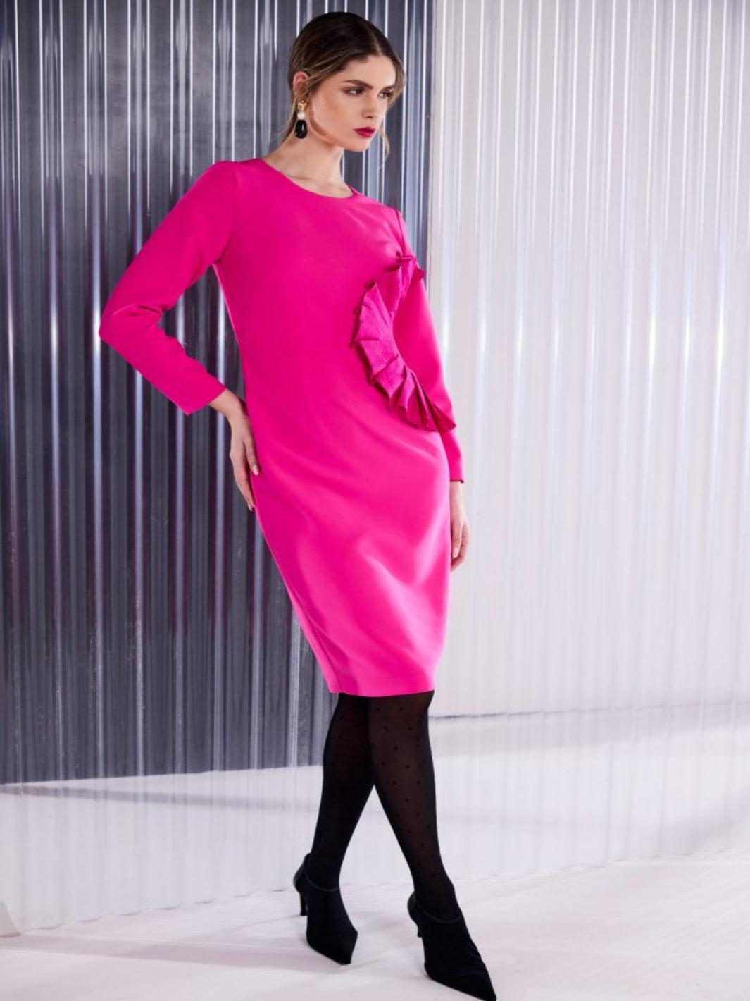 Kate Cooper Round Neck Midi Dress In Raspberry-Nicola Ross