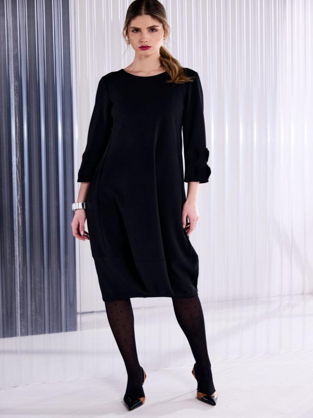 Kate Cooper Scallop Detail Midi Dress In Black-Nicola Ross