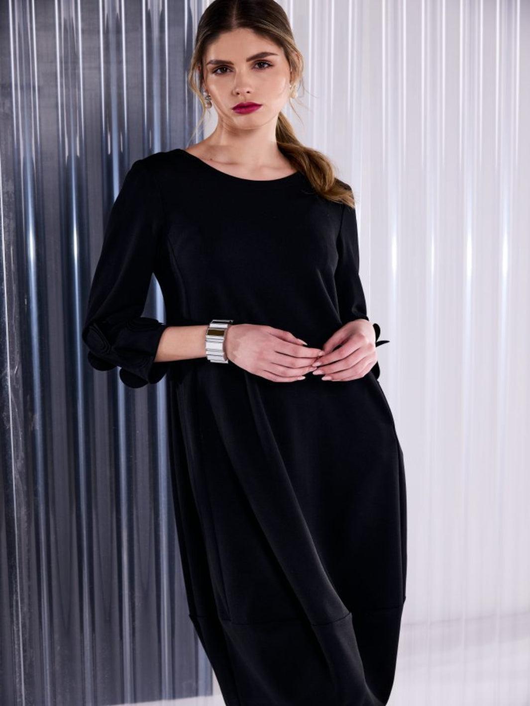 Kate Cooper Scallop Detail Midi Dress In Black-Nicola Ross