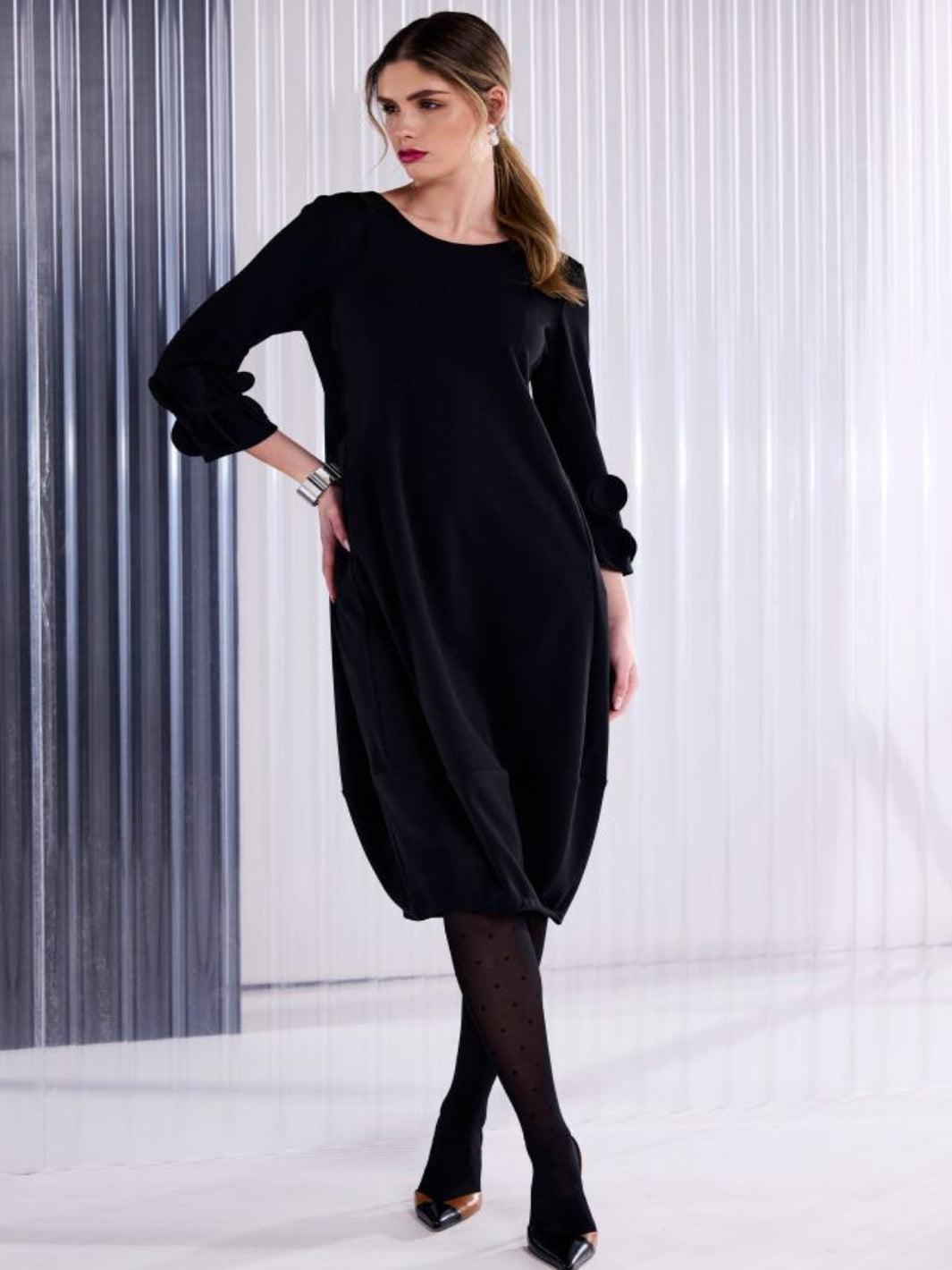 Kate Cooper Scallop Detail Midi Dress In Black-Nicola Ross