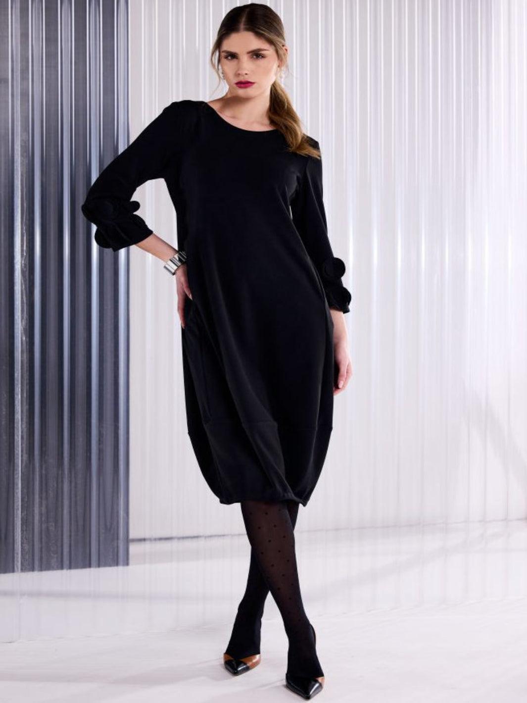 Kate Cooper Scallop Detail Midi Dress In Black-Nicola Ross