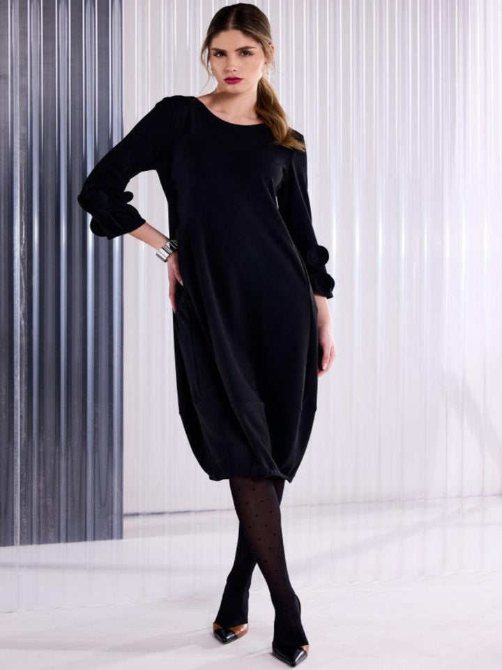 Kate Cooper Scallop Detail Midi Dress In Black-Nicola Ross