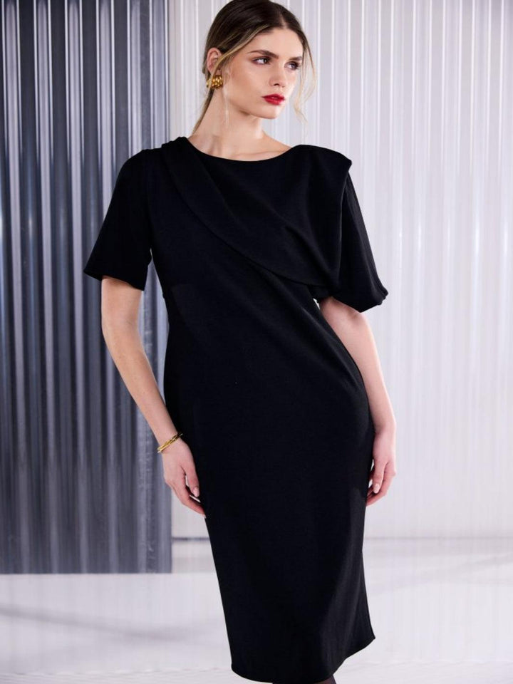 Kate Cooper Shawl Midi Dress In Black-Nicola Ross