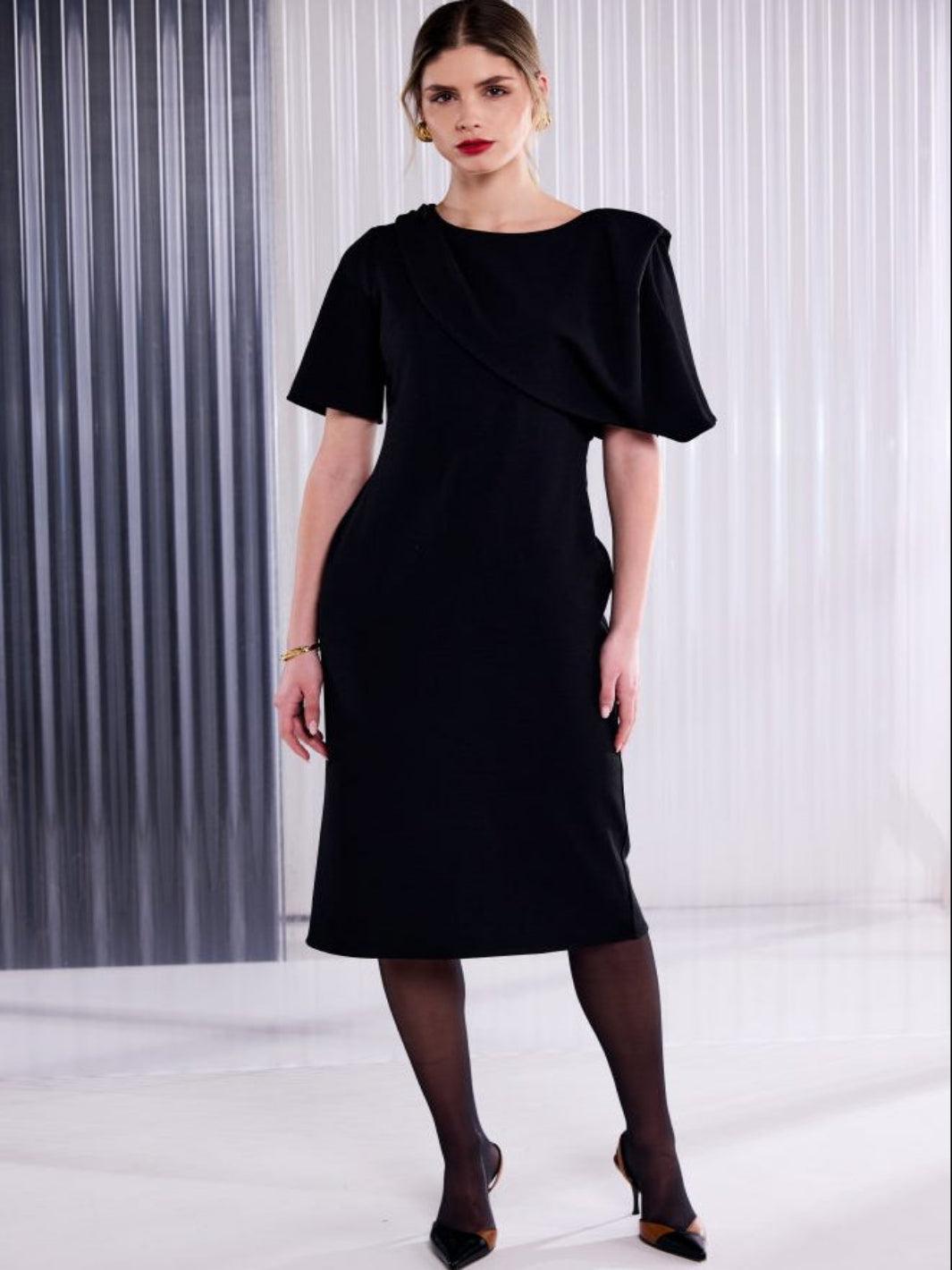 Kate Cooper Shawl Midi Dress In Black-Nicola Ross