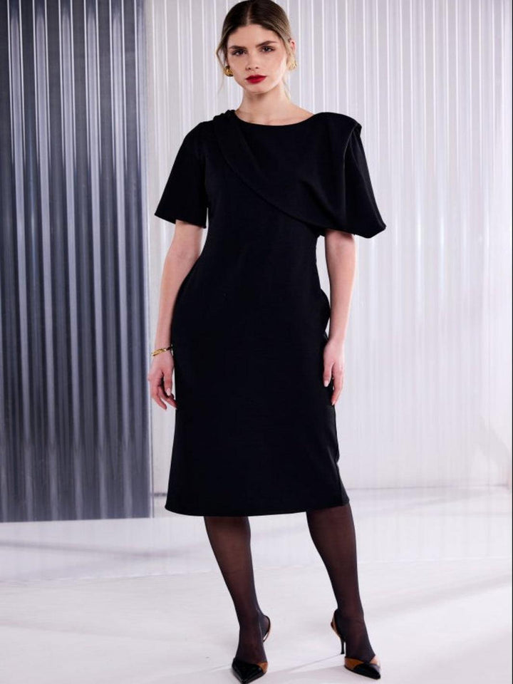 Kate Cooper Shawl Midi Dress In Black-Nicola Ross