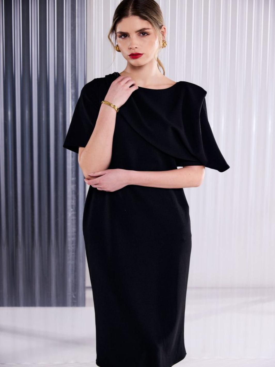 Kate Cooper Shawl Midi Dress In Black-Nicola Ross