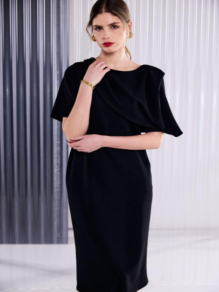 Kate Cooper Shawl Midi Dress In Black-Nicola Ross
