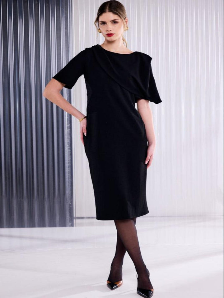 Kate Cooper Shawl Midi Dress In Black-Nicola Ross
