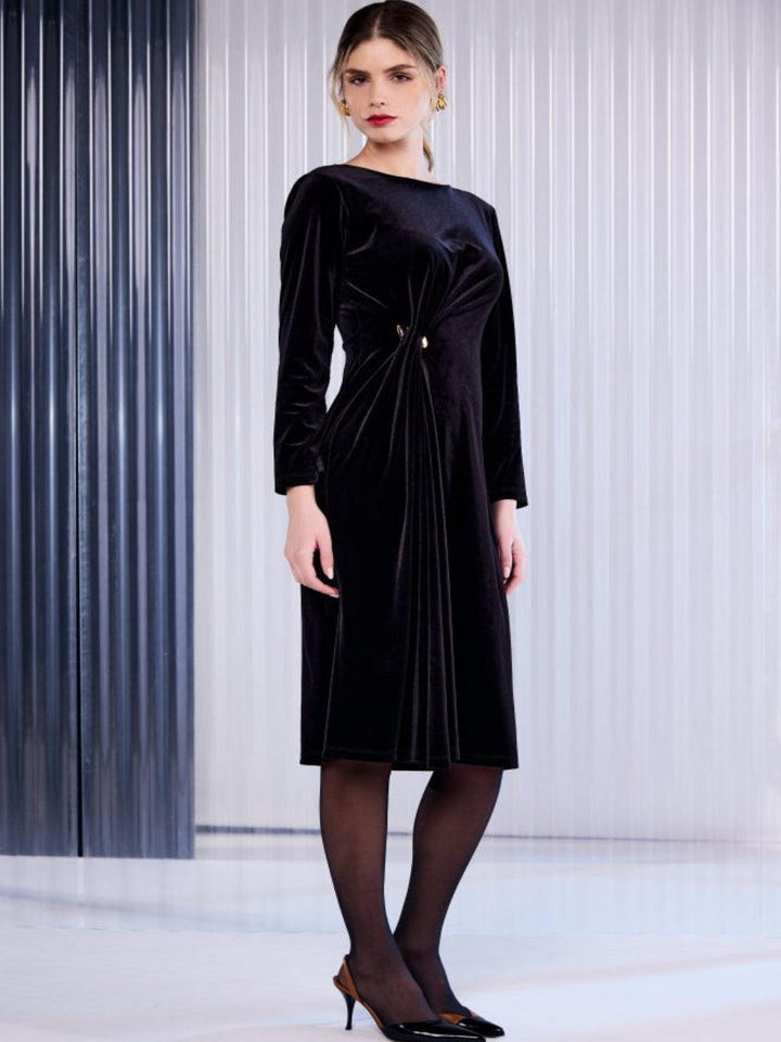 Kate Cooper Velvet Midi Dress In Black-Nicola Ross