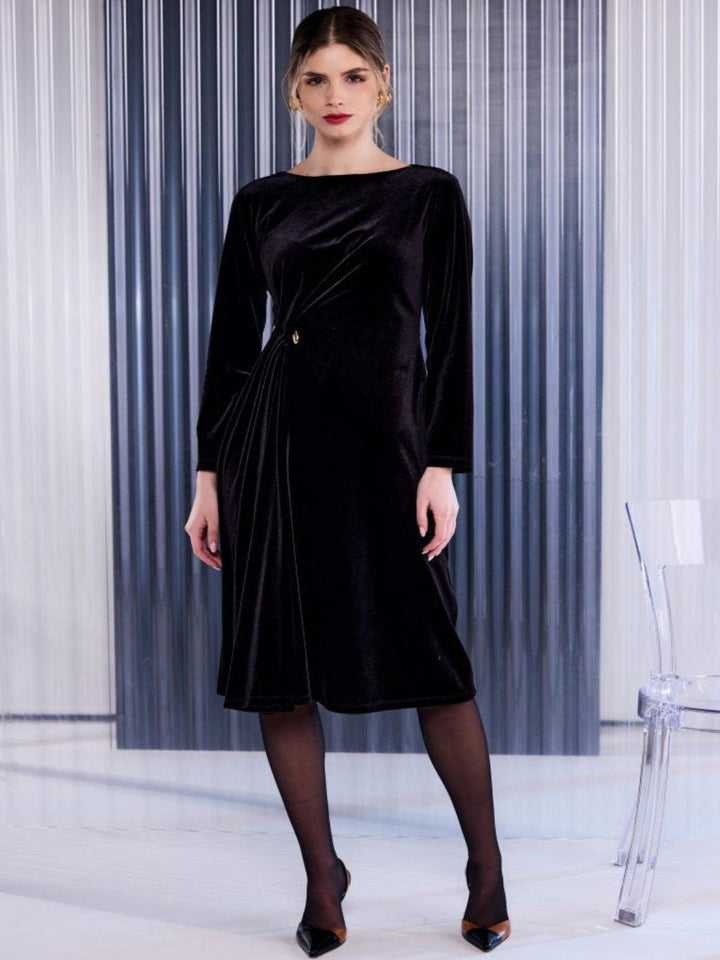 Kate Cooper Velvet Midi Dress In Black-Nicola Ross