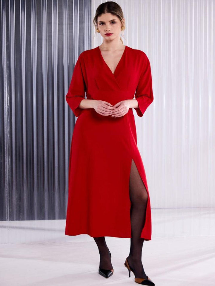 Kate Cooper Wrap Over Midi Dress In Red-Nicola Ross