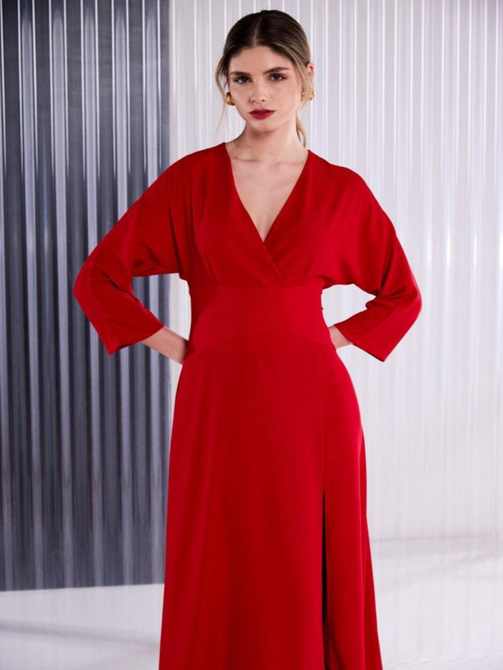 Kate Cooper Wrap Over Midi Dress In Red-Nicola Ross