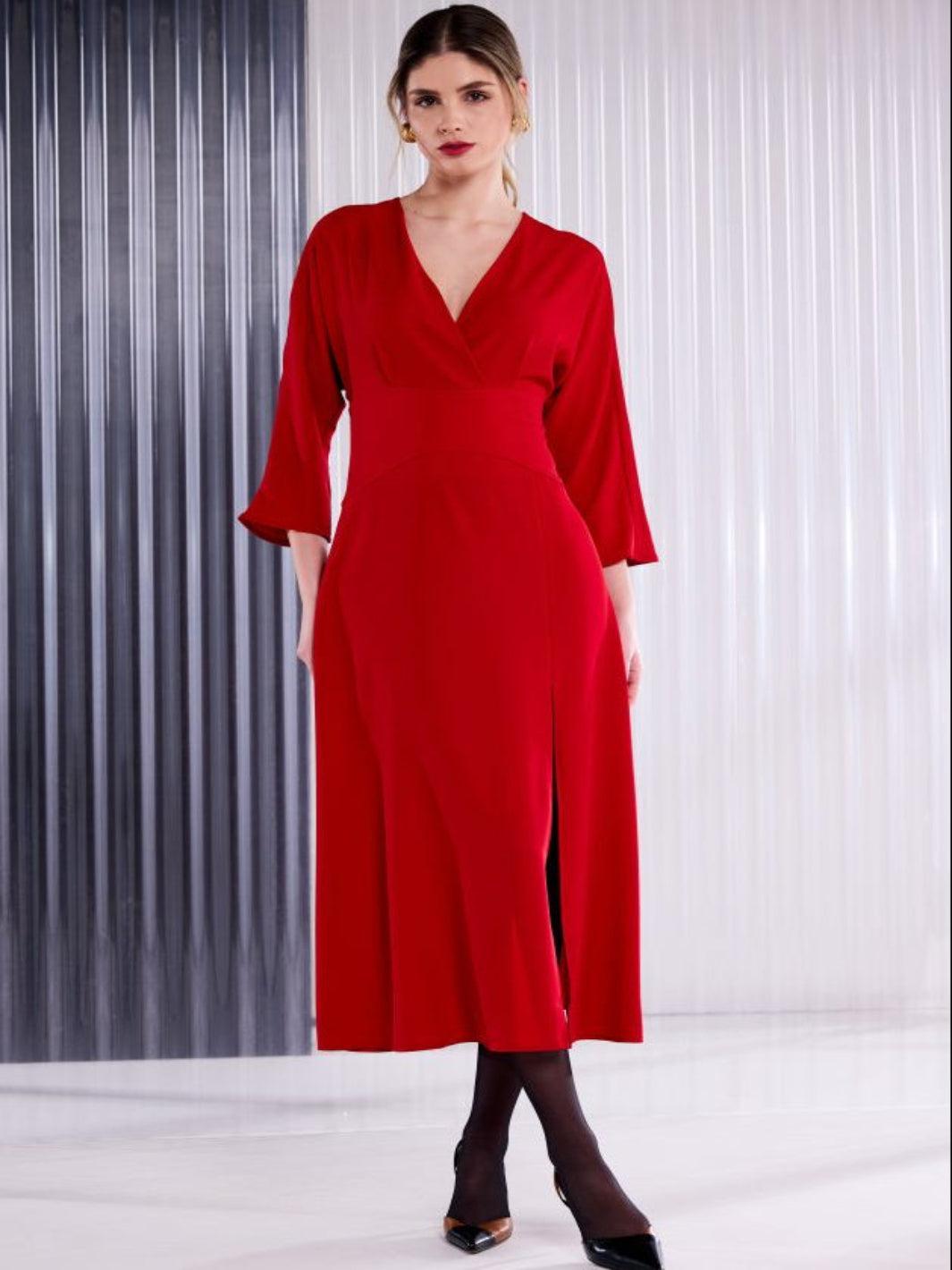 Kate Cooper Wrap Over Midi Dress In Red-Nicola Ross
