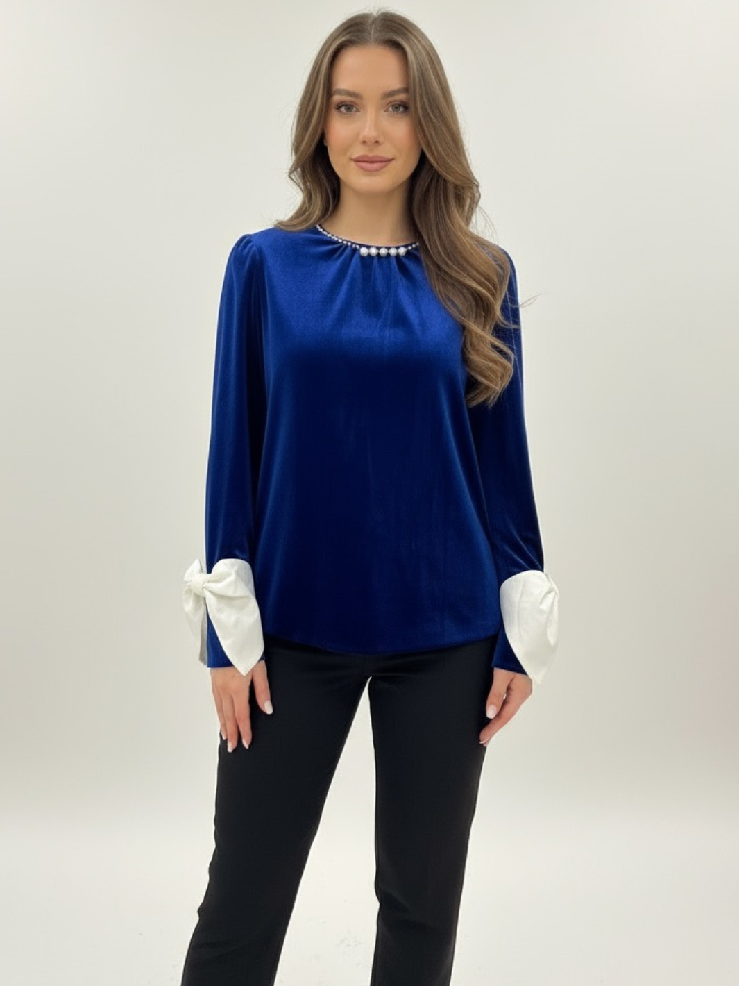 Kate & Pippa Ada Velvet Top In Royal Blue-Nicola Ross