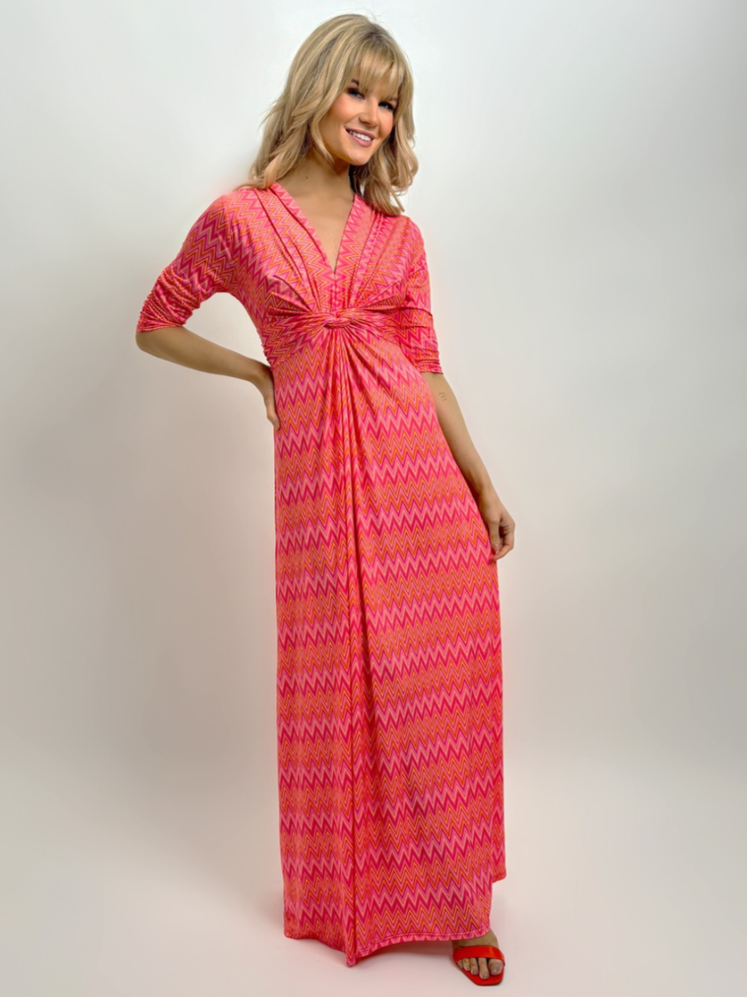 Kate & Pippa Alana Maxi Dress In Pink / Orange Print