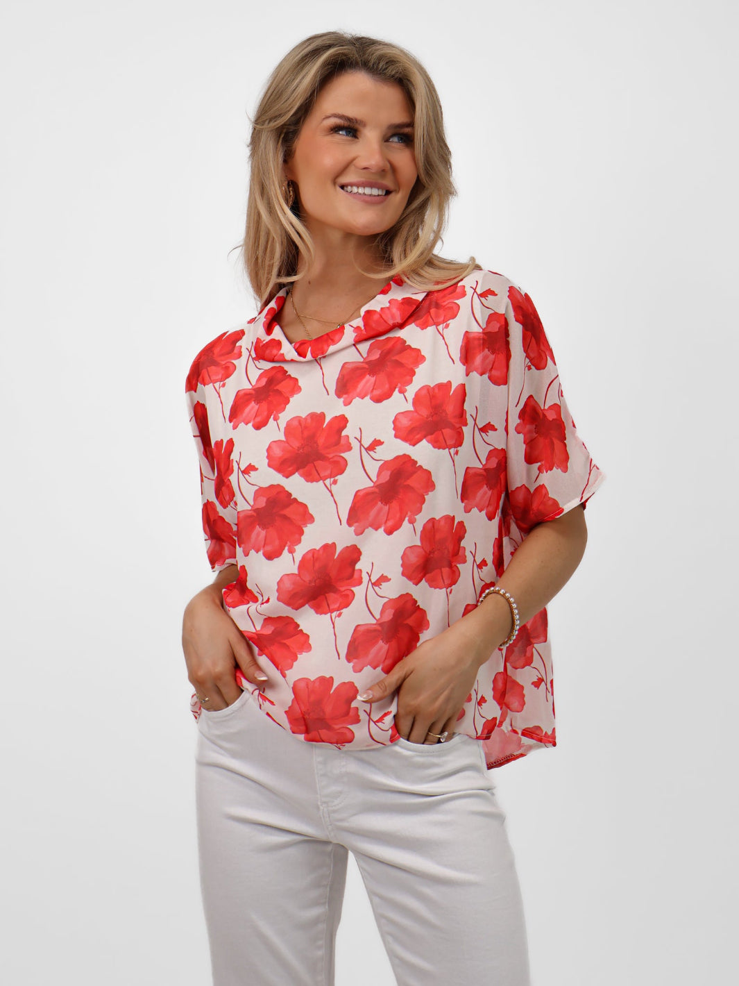 Kate & Pippa Aluna Top In Coral Print-Nicola Ross