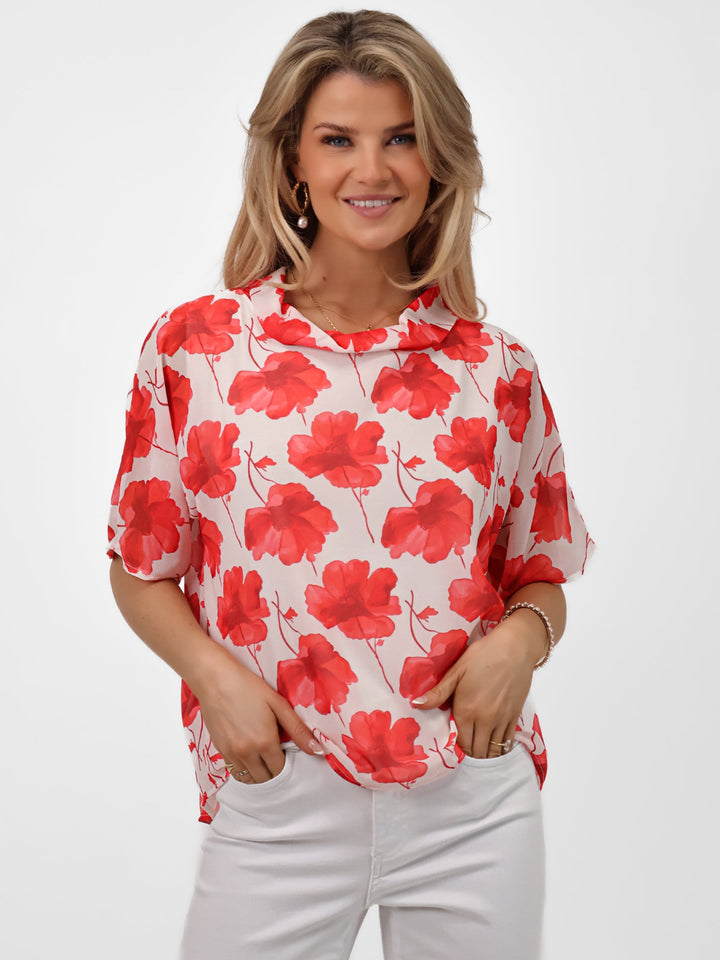 Kate & Pippa Aluna Top In Coral Print-Nicola Ross