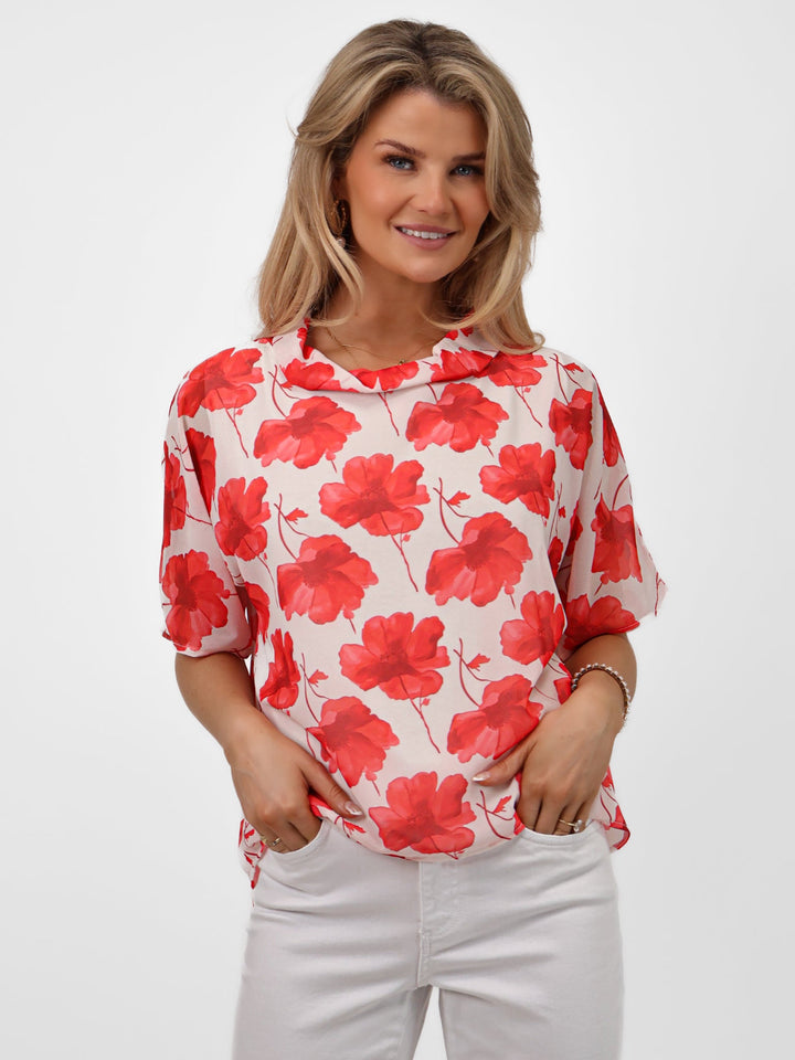 Kate & Pippa Aluna Top In Coral Print-Nicola Ross